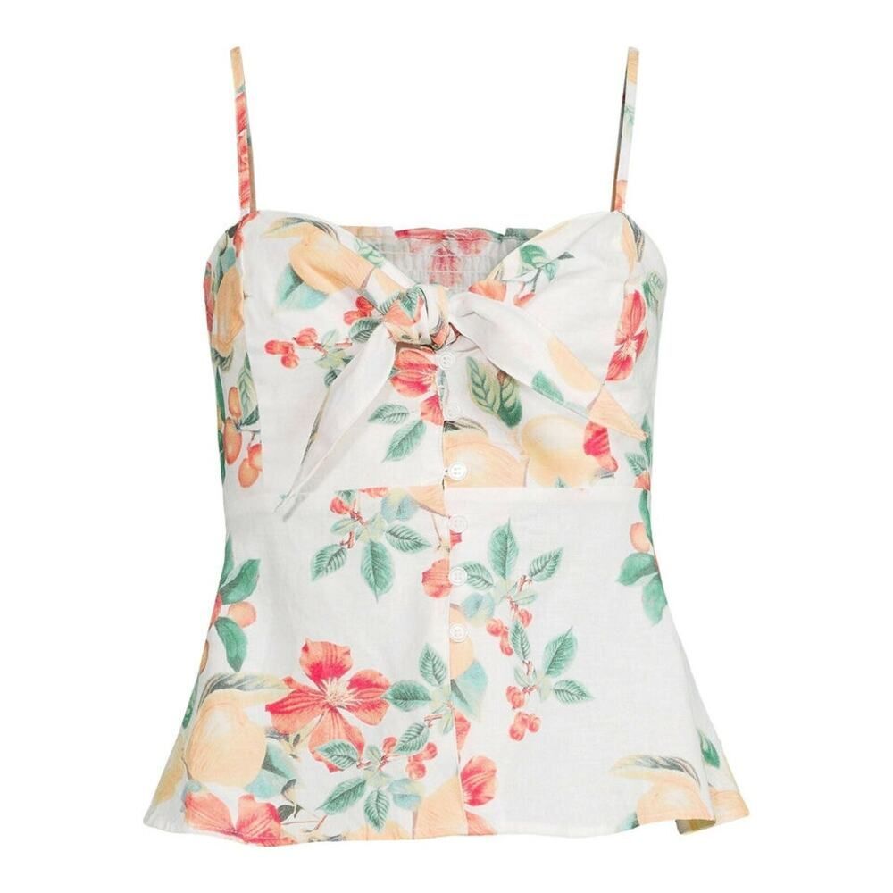 Sofia Vergara Ladies Women's Knot Front Peplum Top Harvest White Linen Size L